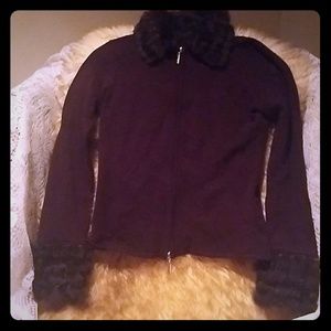 Zip up fur trimmed sweater